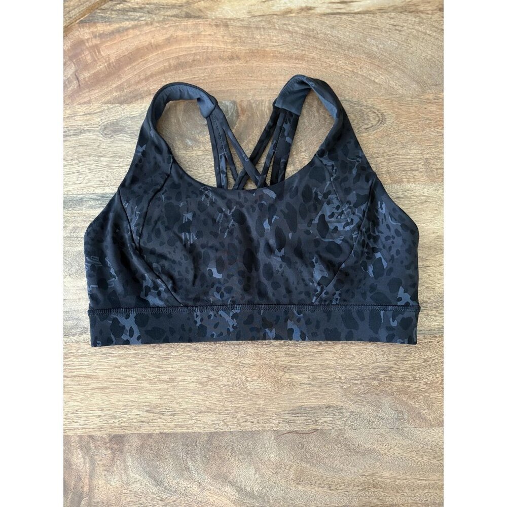 Lululemon Athletica Sports Bra Womens 8 Black Camo Strappy Crossback Workout